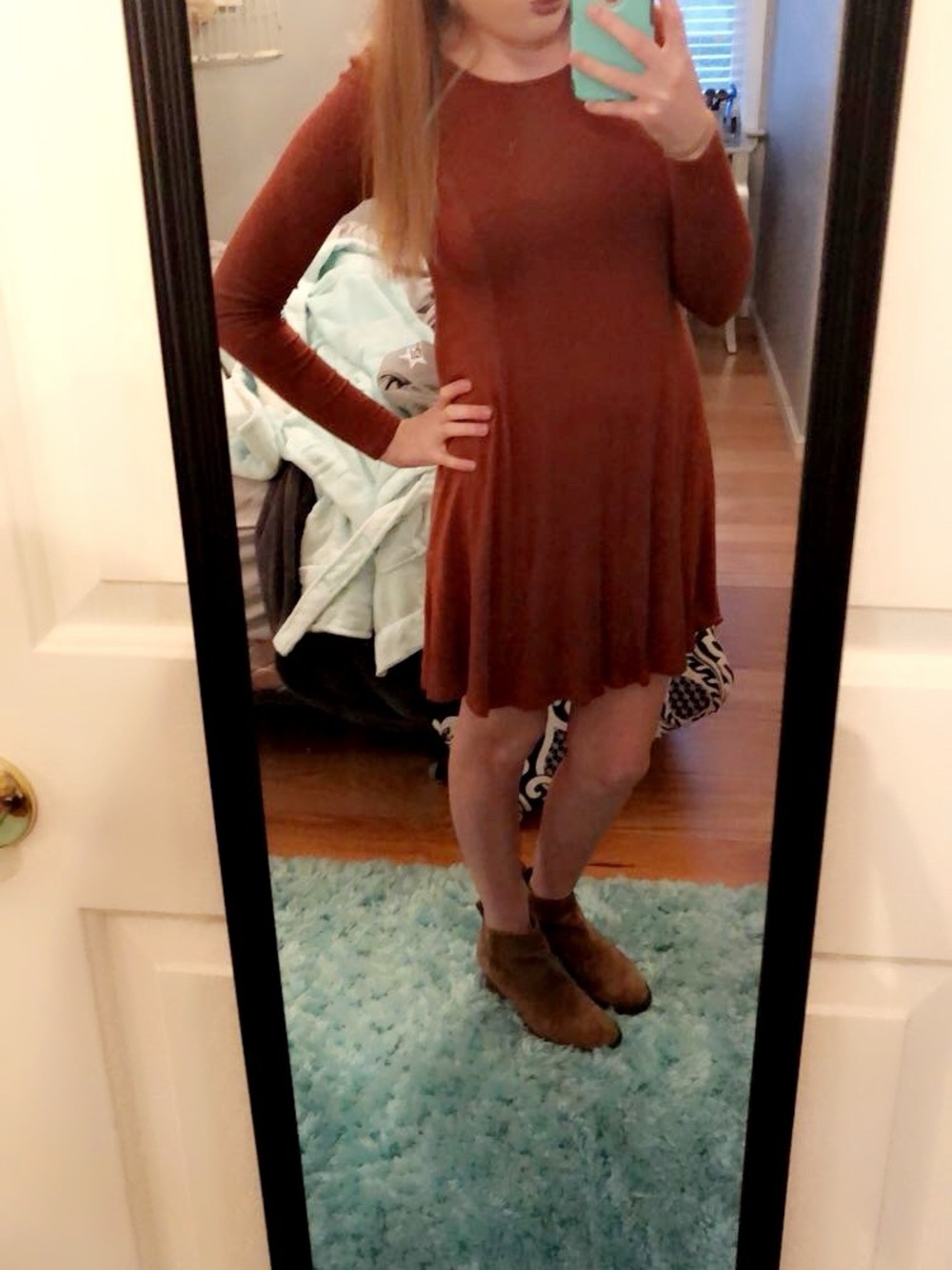 Forever 21 Rust Orange Long-Sleeve Ribbed Fit-and-Flare Dress - Picture 4 of 4